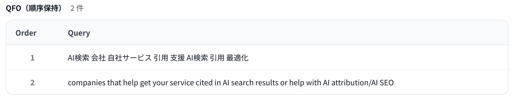Query Fan-outで順序が保持されたサブクエリ2件 - AI検索に関する日本語と英語のクエリ