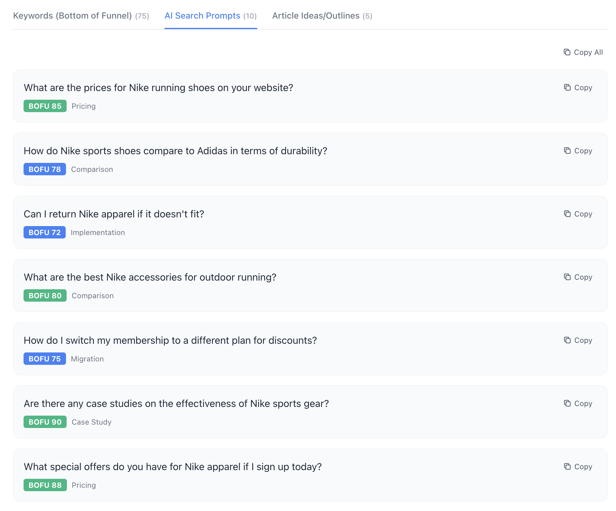 List of AI Search Prompts