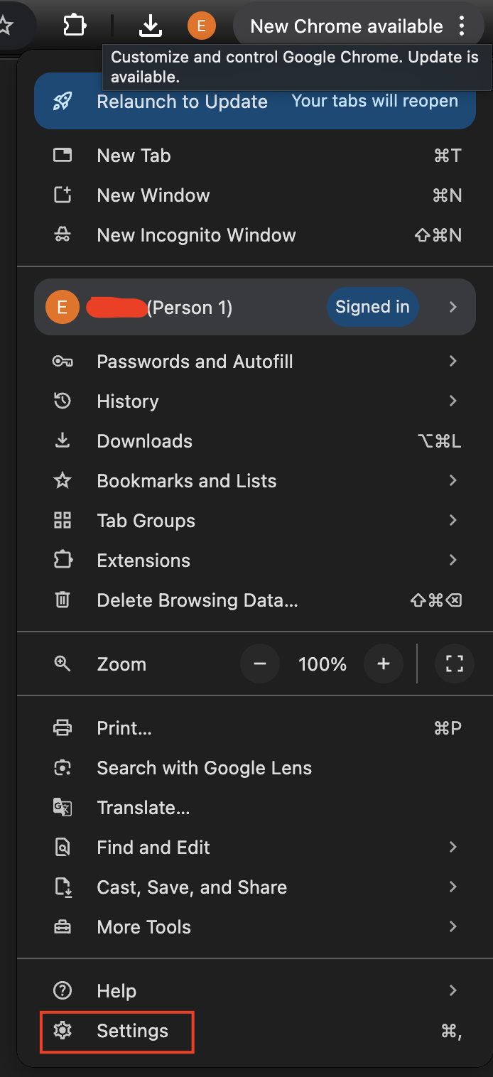 Google検索の設定ページを開く