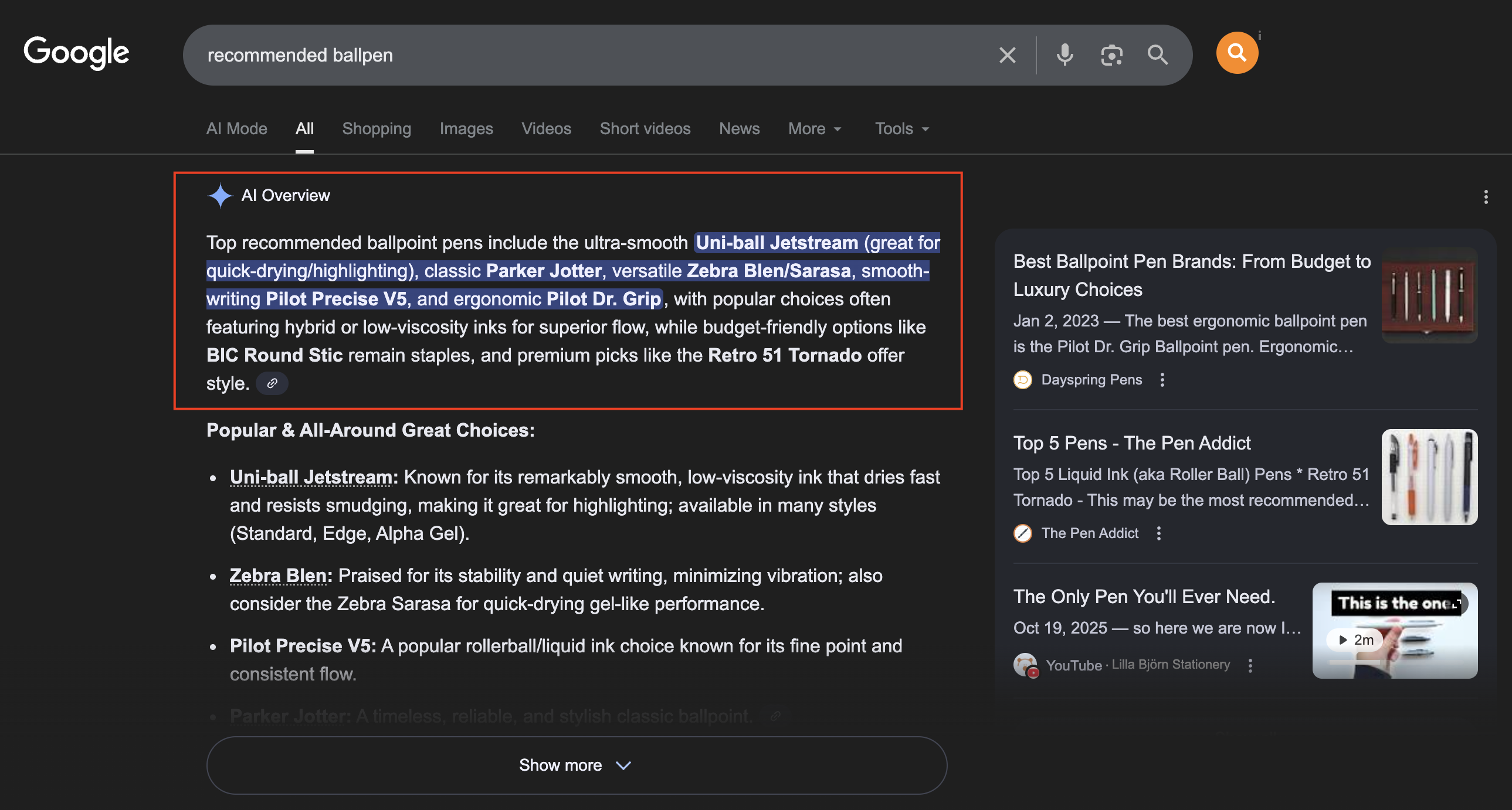 Example of AI Overviews displayed in Google search results