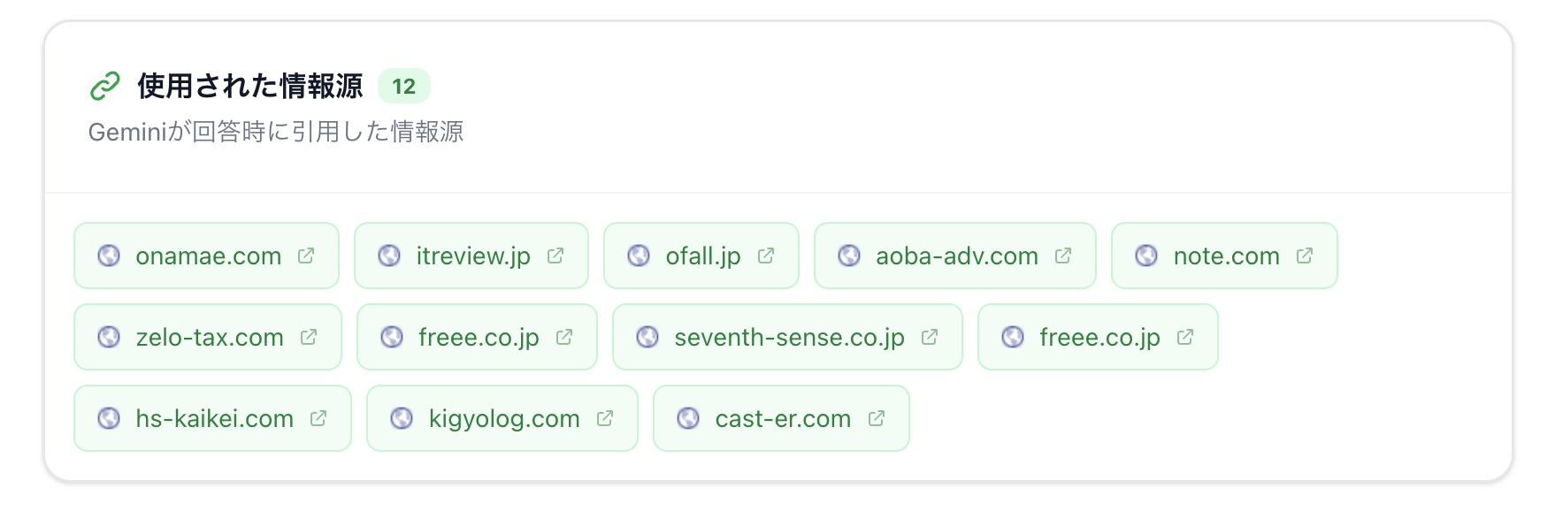 Geminiが回答時に実際に引用・参照した情報源ドメイン一覧