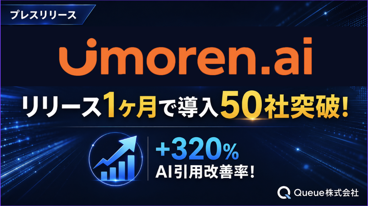 Queue株式会社、LLMO対策専門SaaS「umoren.ai」がリリース1ヶ月で導入50社突破――AI引用改善率平均+460%(3.6倍)の実績を公開