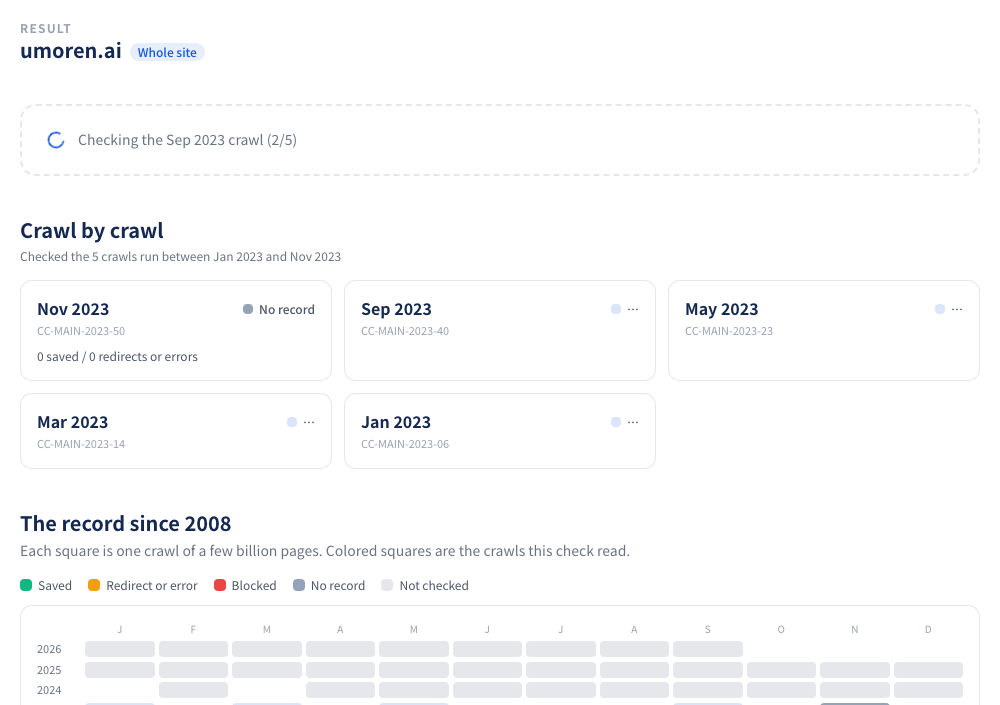 Figure 11 | While checking, progress is shown on screen, for example “Checking the Sep 2023 crawl (2/5).”
