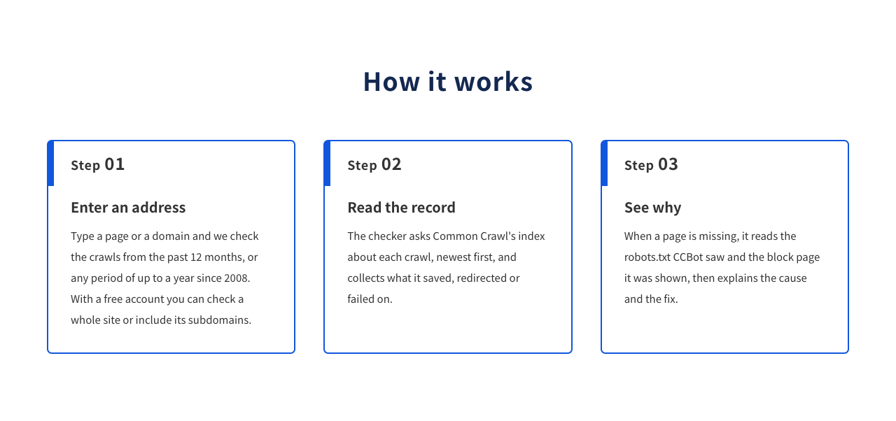 Figure 10 | The in-screen “How to use” guide. Three steps: enter input → match records → check causes.