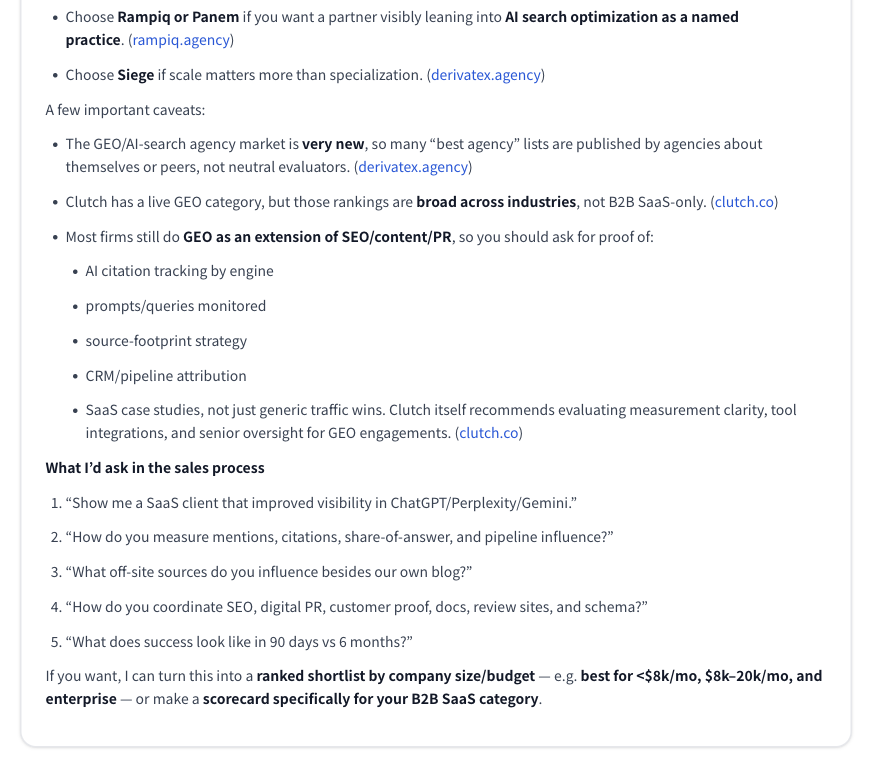 Figure 10 | You can also review the final answer and interpret the reasons for recommendation, including cited sources (bottom of screen).