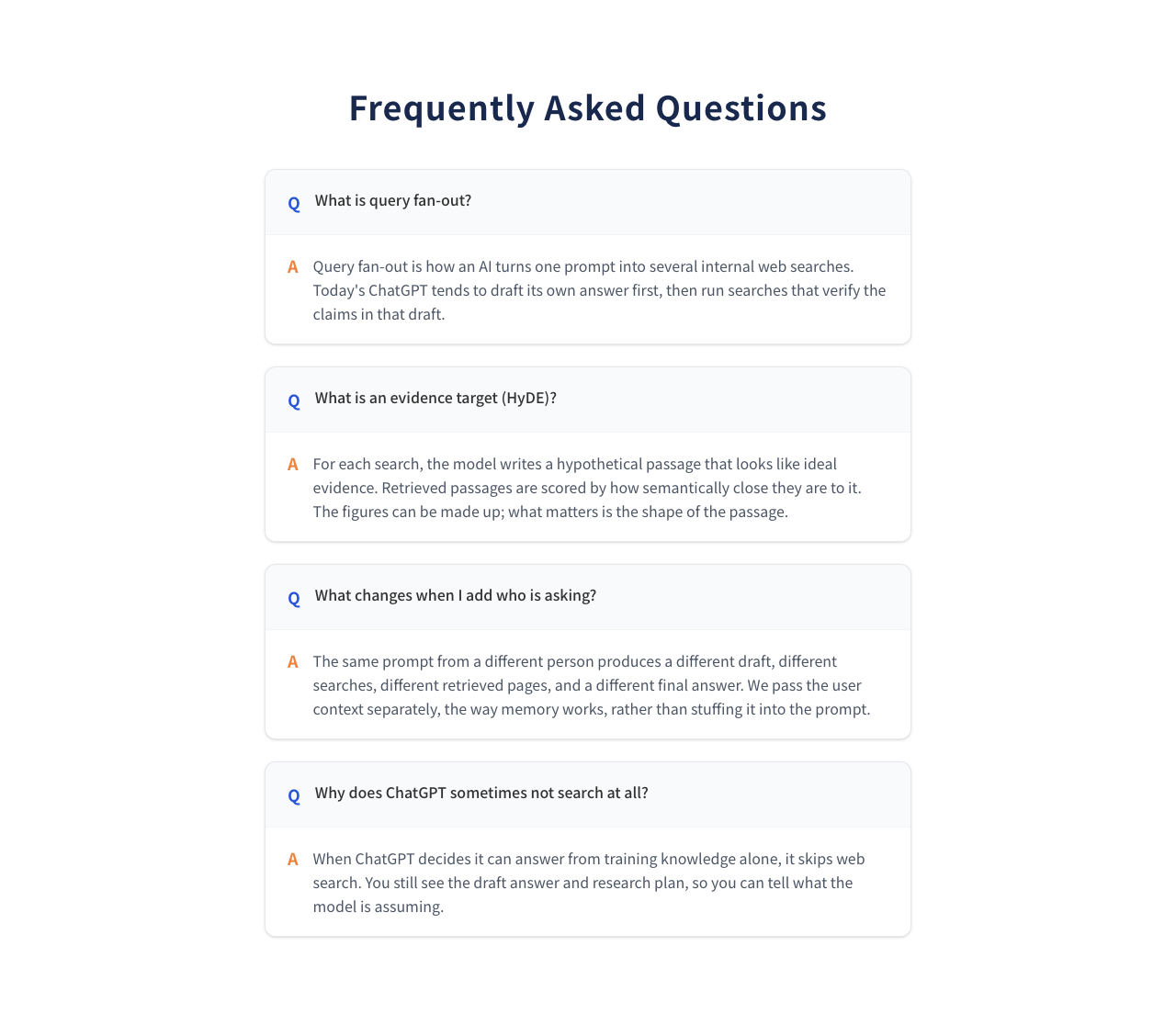 Figure 12 | You can also review FAQs about QFO, Evidence target, personas, and cases where search is not executed within the tool page.