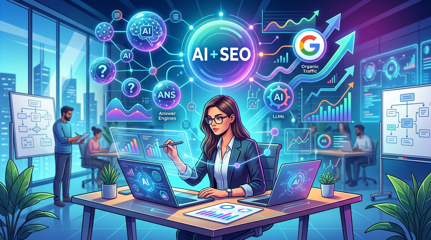 LLMO・AEO・GEO対策を完全網羅｜企業が今すぐ実践すべき生成AI×SEO最適化の全手順 - サムネイル